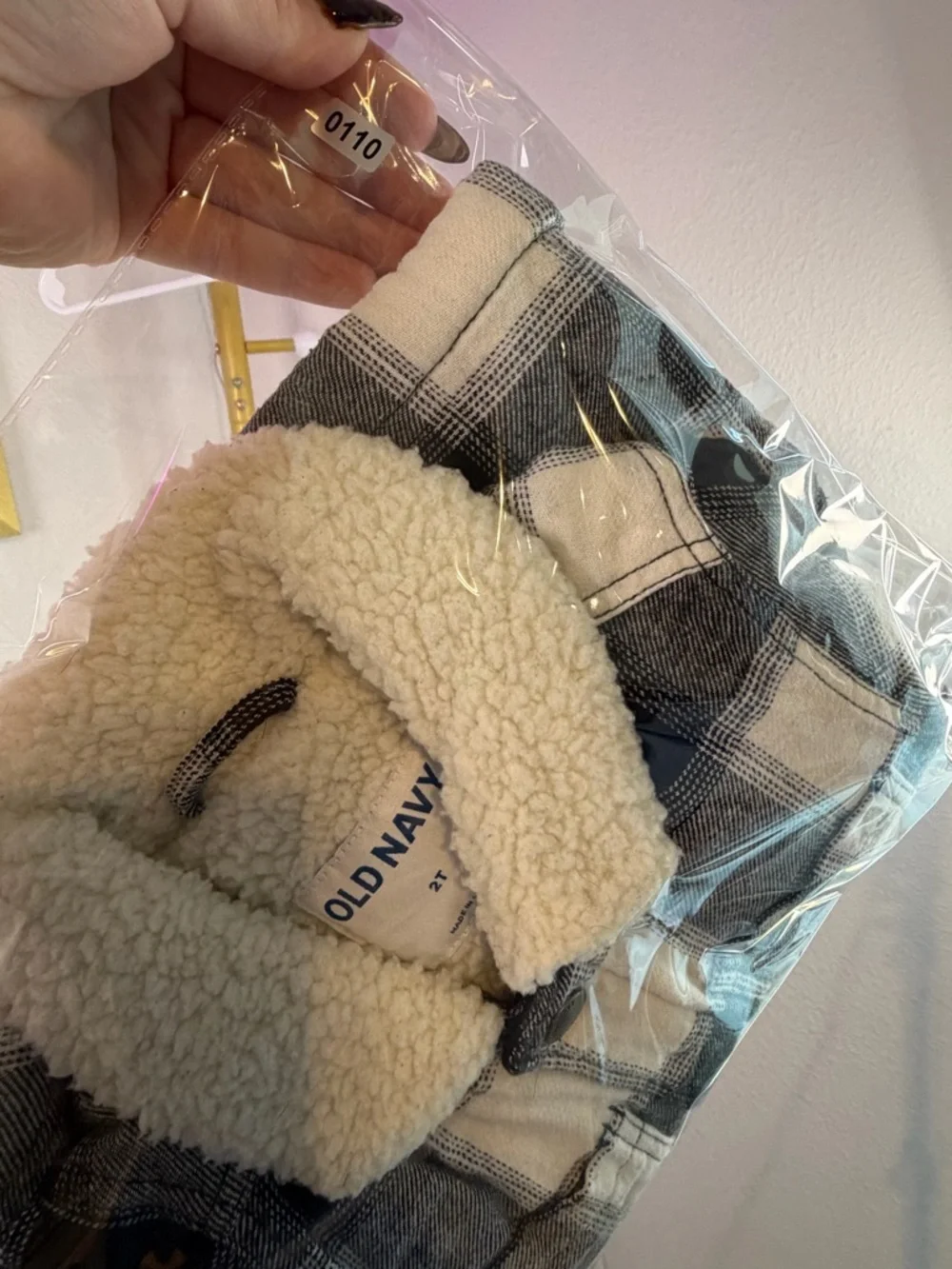 Old Navy Kids' Black & White Plaid Sherpa-Lined Jacket 2T